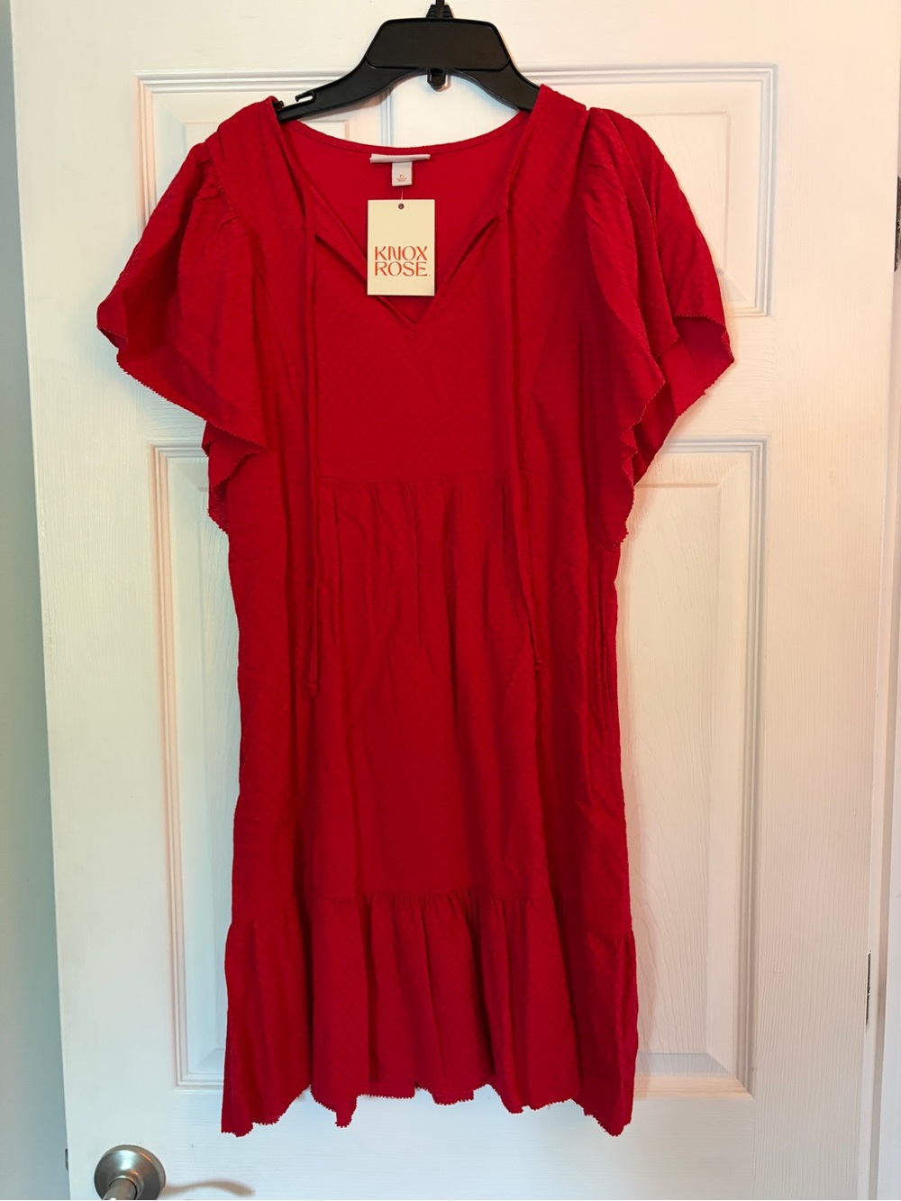 Knox Rose Vibrant Red Tiered Flutter-Sleeve Dress